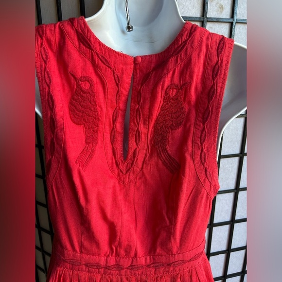 Free People Coral Birds Of A Feather Embroidered Sleeveless Mini Dress 6 - Picture 8 of 12